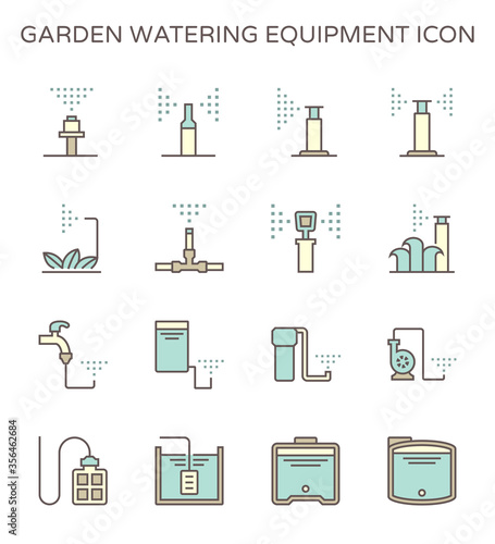 Garden watering equipment and sprinkler icon set for automatic sprinkler system graphic design element, editable stroke.