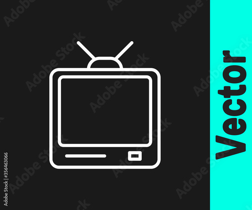 White line Retro tv icon isolated on black background. Television sign. Vector Illustration.