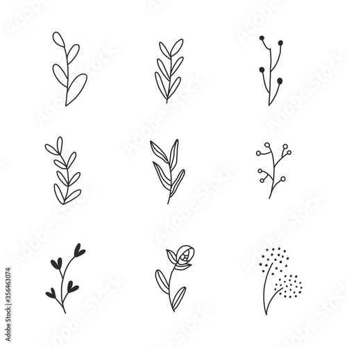 Set of Rustic Vintage Hand drawn florals and laurels. Can be used for wedding invitations, scrapbooking, wrapping.