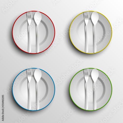 plate, spoon and fork isolated on napkin background illustration