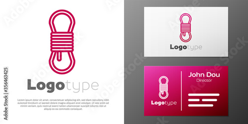 Logotype line Climber rope icon isolated on white background. Extreme sport. Sport equipment. Logo design template element. Vector Illustration.
