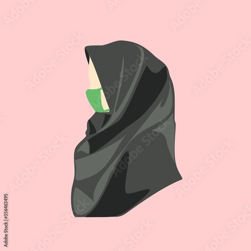 Female symbol. Women wear hijab. Muslim woman. Female hijab wear mask prevent virus. Illustration vector