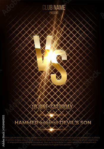 MMA, wrestling, boxing fight poster. Battle vector banner concept. Girls and boys competition illustration with glowing versus symbol. Night club event promotion. Ladies, men night flyer.