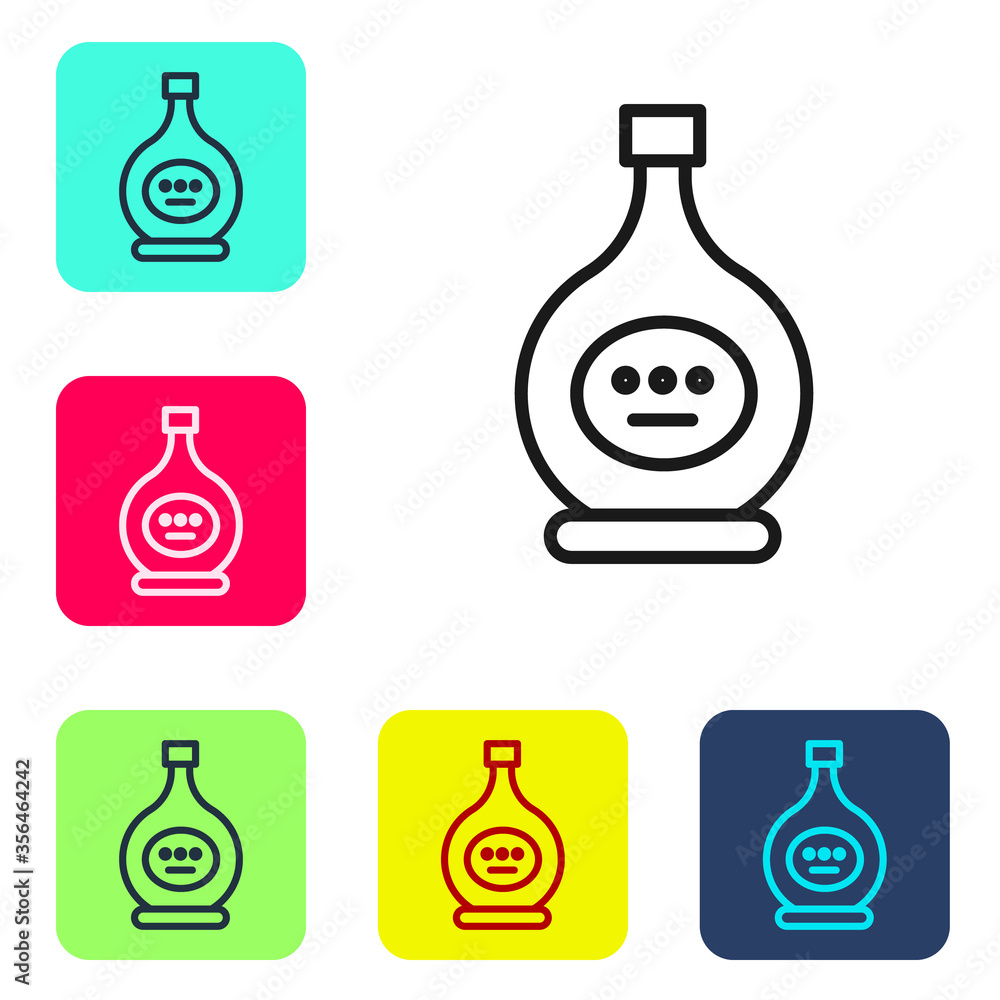 Black line Bottle of cognac or brandy icon isolated on white background. Set icons in color square buttons. Vector Illustration. Black line Bottle of cognac or brandy icon isolated on white background. Set icons in color square buttons. Vector Illustration.