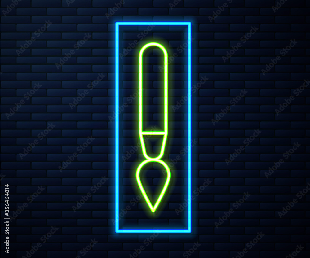 Glowing neon line Paint brush icon isolated on brick wall background. Vector Illustration. Glowing neon line Paint brush icon isolated on brick wall background. Vector Illustration.