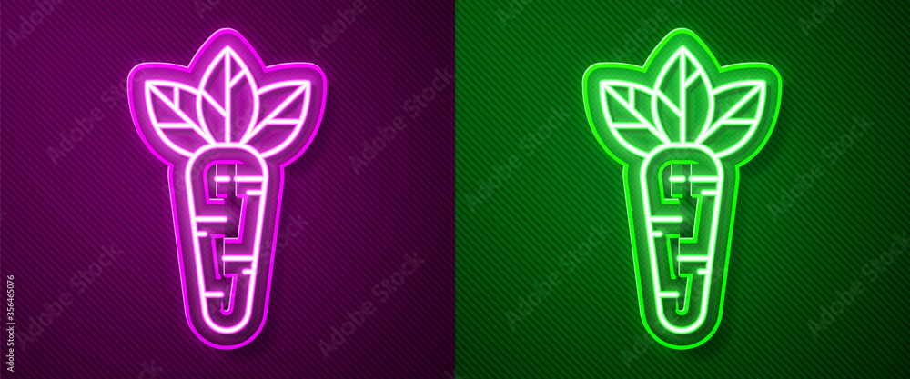 Glowing neon line Carrot icon isolated on purple and green background. Vector Illustration. Glowing neon line Carrot icon isolated on purple and green background. Vector Illustration.