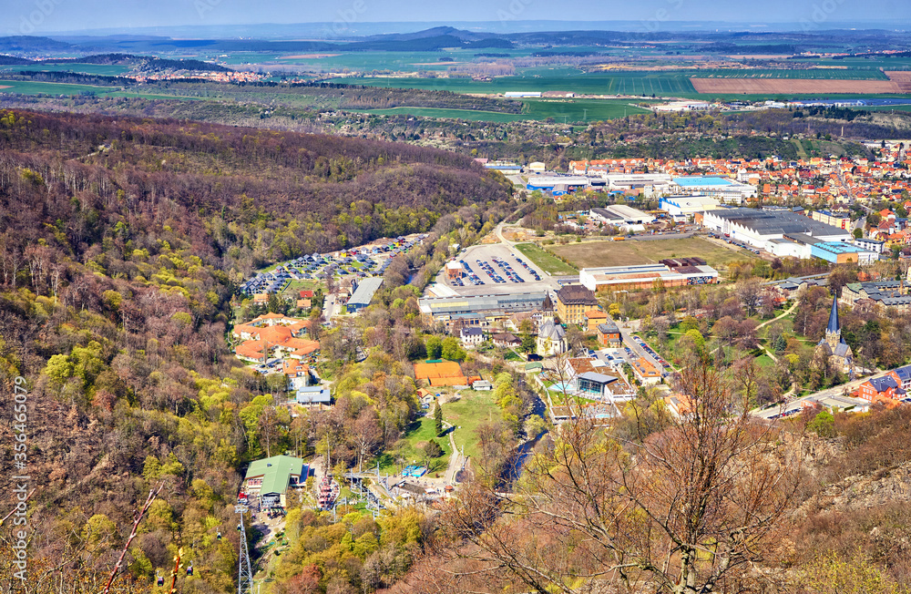 Aerial view of the city of Thale in the Harz Mountains. Saxony-Anhalt, Germany