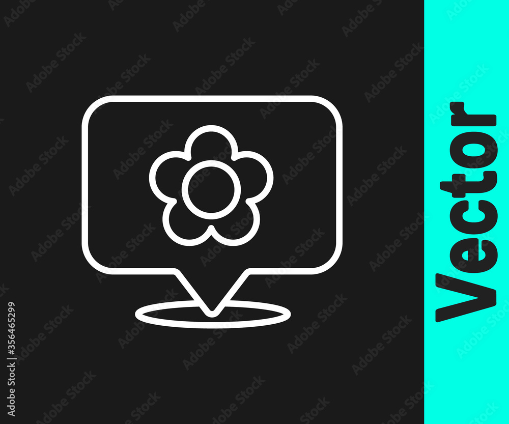 White line Location with flower icon isolated on black background. Vector Illustration. White line Location with flower icon isolated on black background. Vector Illustration.