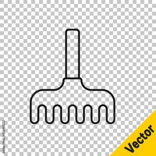 Black line Garden rake icon isolated on transparent background. Tool for horticulture, agriculture, farming. Ground cultivator. Vector Illustration.