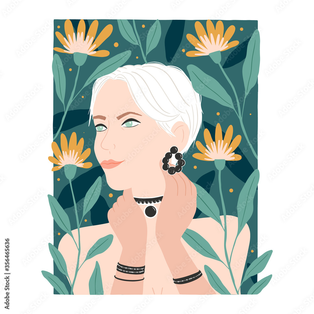 Illustrations with beautiful blonde girl and flowers isolated on white Illustrations with beautiful blonde girl and flowers isolated on white
