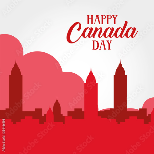 canada day celebration card with cityscape scene