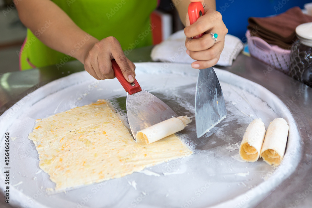 process of making fried ice cream. Thailand stir fried ice cream