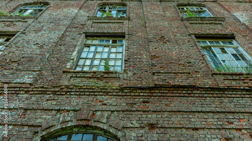 panoramic broken Windows of an abandoned hospital