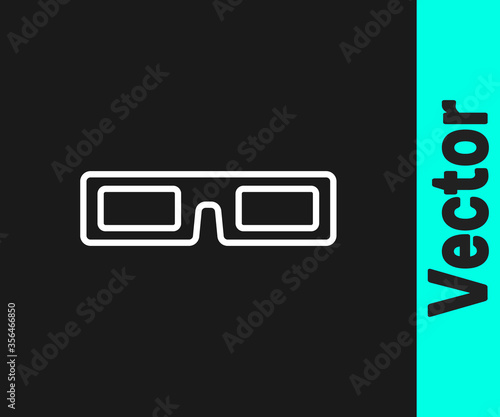 White line cinema glasses icon isolated on black background. Vector Illustration.