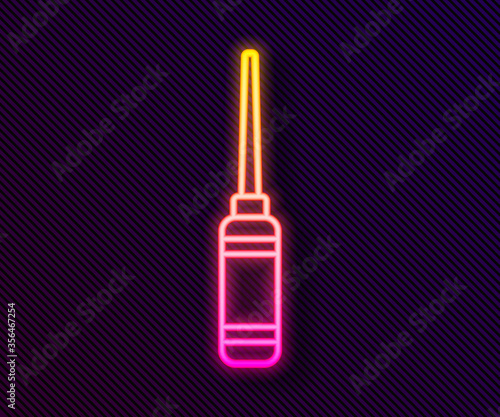 Glowing neon line Awl tool with wooden handle icon isolated on black background. Work equipment tailor industry. Vector Illustration.