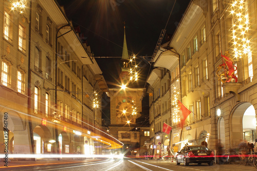 Bern / Switzerland - January 8, 2020: old city street at night