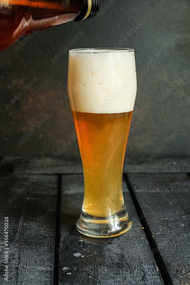 beer in a glass Menu concept serving size. food background top view copy space