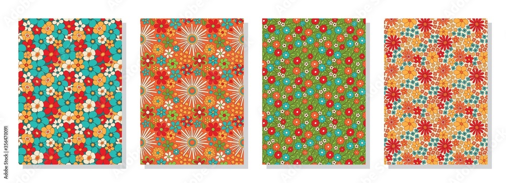 Vintage floral patterns set. Psychedelic or hippie style