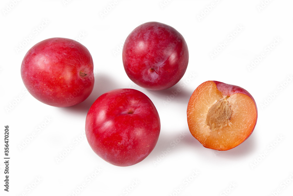 Red plum fruits isolated on white Red plum fruits isolated on white