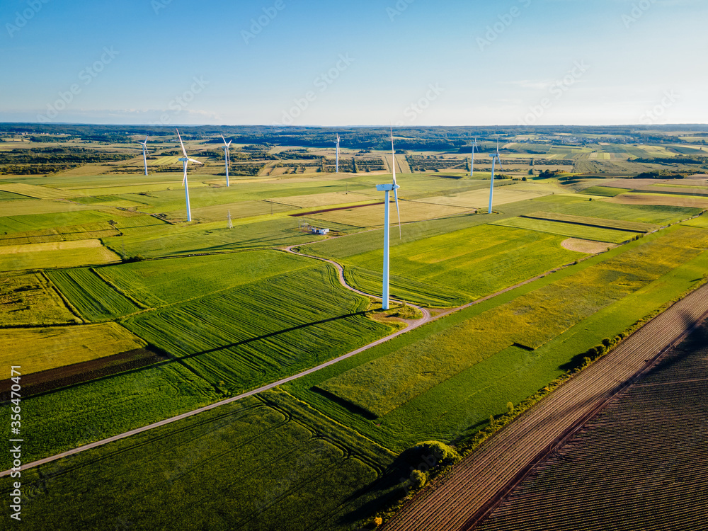 Naklejka premium Wind farm in agricultural fields