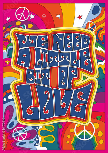 Love Lettering 1960s Hippie Style Psychedelic Art Colorful Abstract background