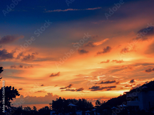 All the orange and blue sky of the sunset in Phuket island