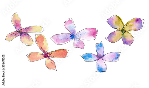 Set of watercolor flowers isolated on white background
