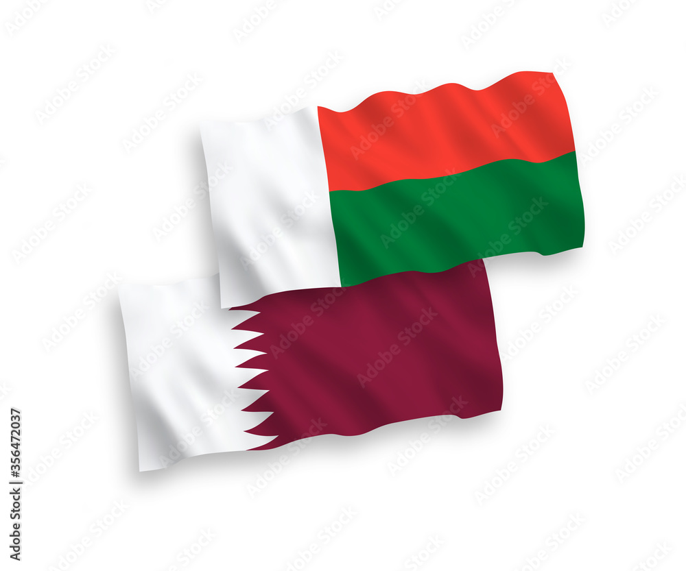 Flags of Qatar and Madagascar on a white background Flags of Qatar and Madagascar on a white background