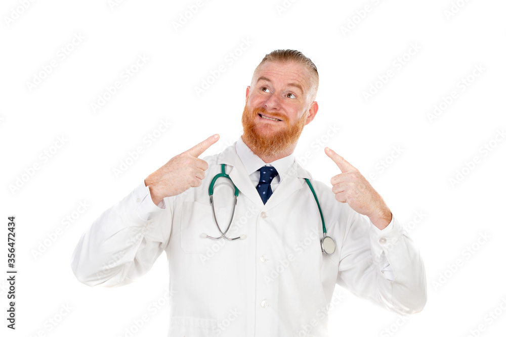 Redhead doctor with a medical gown Redhead doctor with a medical gown