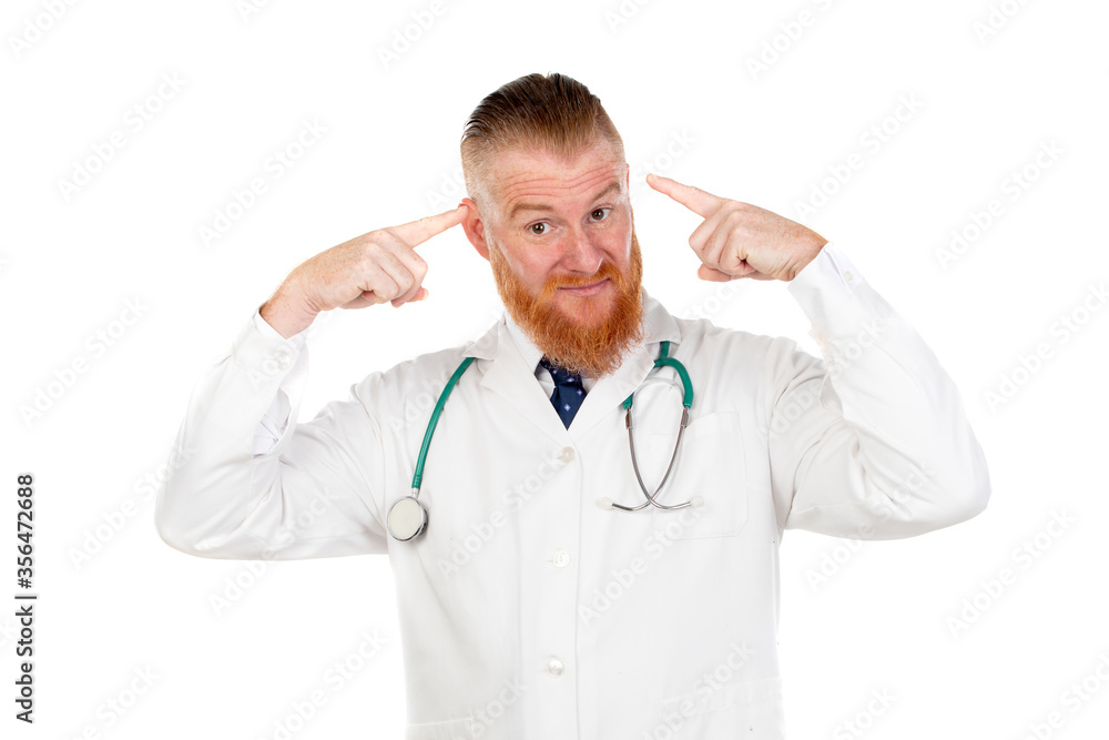 Redhead doctor with a medical gown Redhead doctor with a medical gown