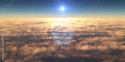 fly above clouds sunset landscape