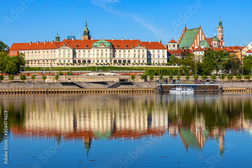 Panoramic view of Stare Miasto Old Town historic quarter with Wybrzerze Gdanskie embankment at Vistula river in Warsaw  Poland