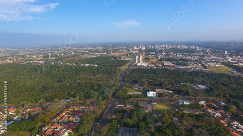 The aerial photo of the Foz do Iguaçu with tree in Brazil