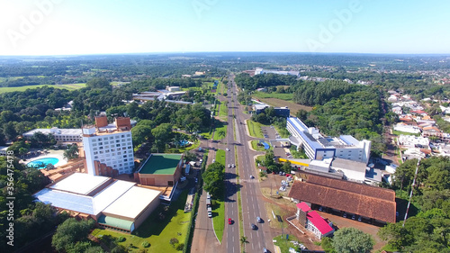 The aerial photo of the city of Foz do Iguaçu in Brazil
