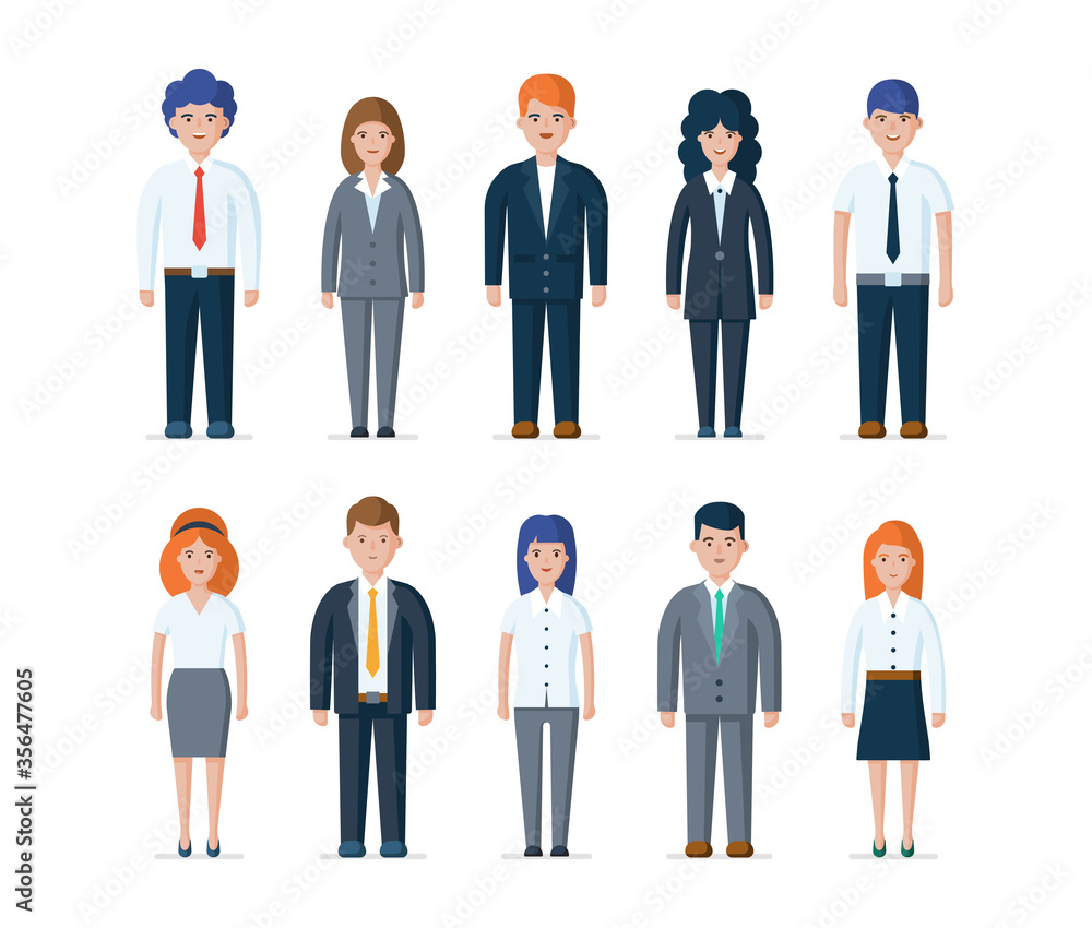 Group of businessman and businesswoman. Business people characters set. Flat vector illustration of office employee Group of businessman and businesswoman. Business people characters set. Flat vector illustration of office employee