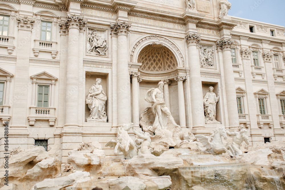 Italy. Rome- 20.08.2019: high season in Rome near the most famous fountain in europe  fountain “Trevi”