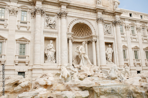 Italy. Rome- 20.08.2019: high season in Rome near the most famous fountain in europe fountain “Trevi”