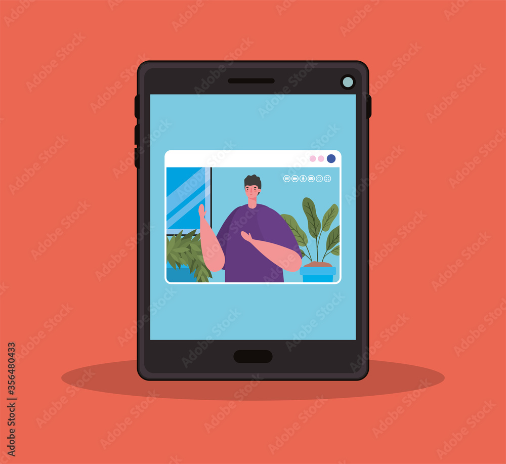 Man avatar on smartphone in video chat design, Call online conference and webcam theme Vector illustration Man avatar on smartphone in video chat design, Call online conference and webcam theme Vector illustration