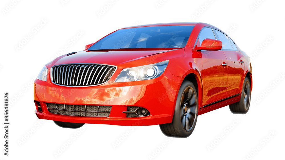 Luxury red car on white isolate. 3d rendering.