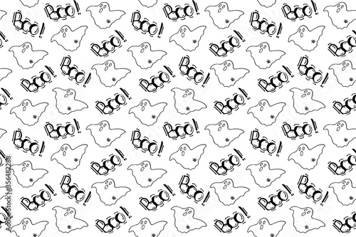 Seamless pattern of ghosts in doodle style. Horror creatures. Halloween party symbols. Can be used for scrapbook digital paper, textile print, wallpaper. Vector hand drawn illustration.
