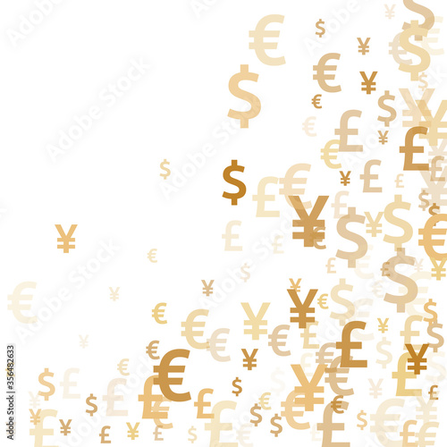 Euro dollar pound yen gold symbols scatter money vector background. Investment backdrop. Currency 