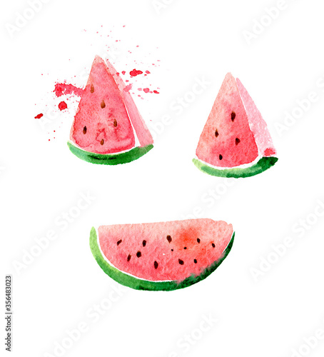 Hand drawn watercolor illustration of fresh watermelon. Element for your design.