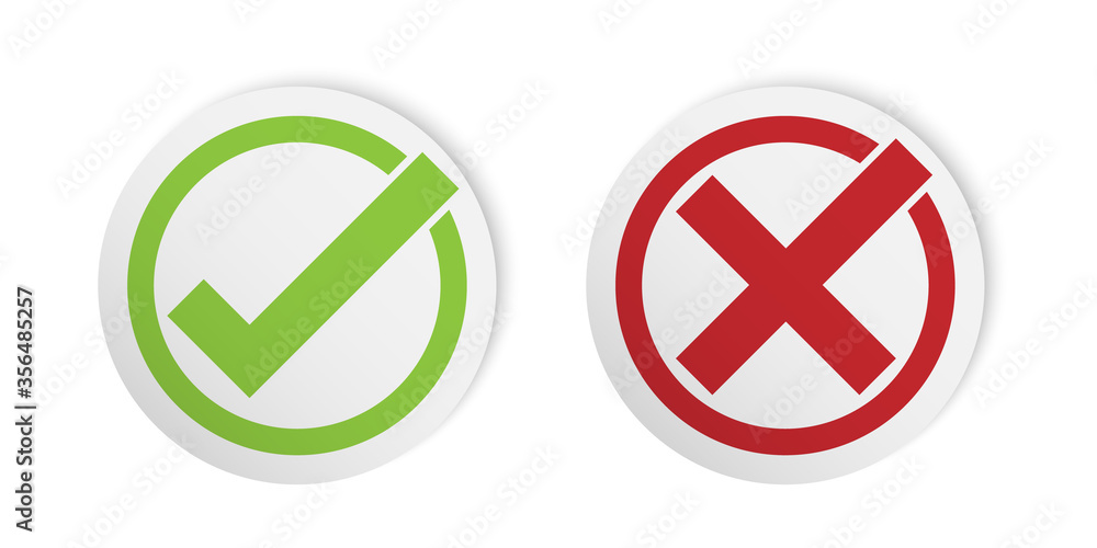 Correct and incorrect sign, check mark sticker style, vector illustration Correct and incorrect sign, check mark sticker style, vector illustration