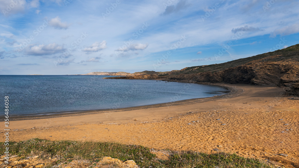mica beach, abandoned paradise beaches in Menorca, a Spanish Mediterranean island, after the covid 19 coronavirus crisis