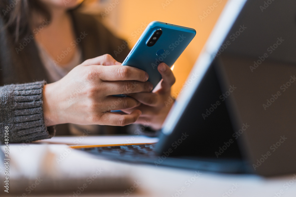 White Woman working from home