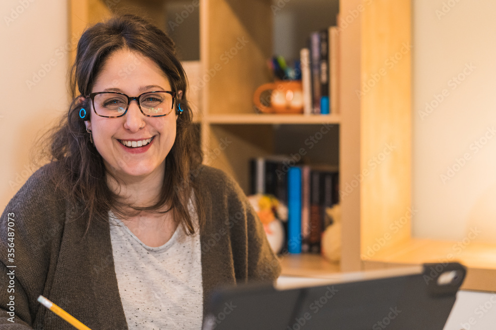 White Woman working from home White Woman working from home