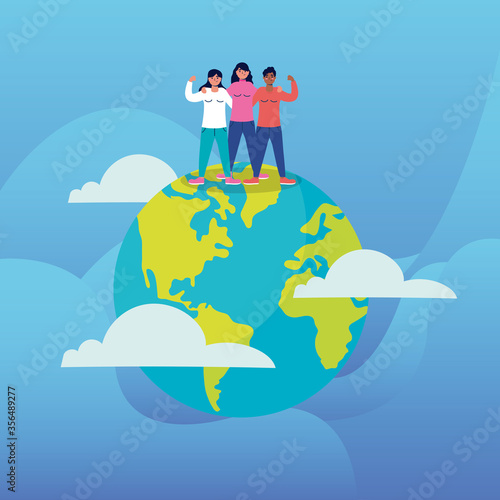 group of interracial young women in earth planet