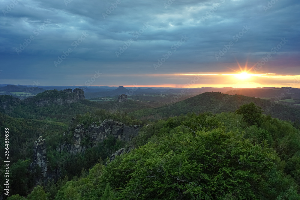 Sunset in Saxon Switzerland at the viewpoint 