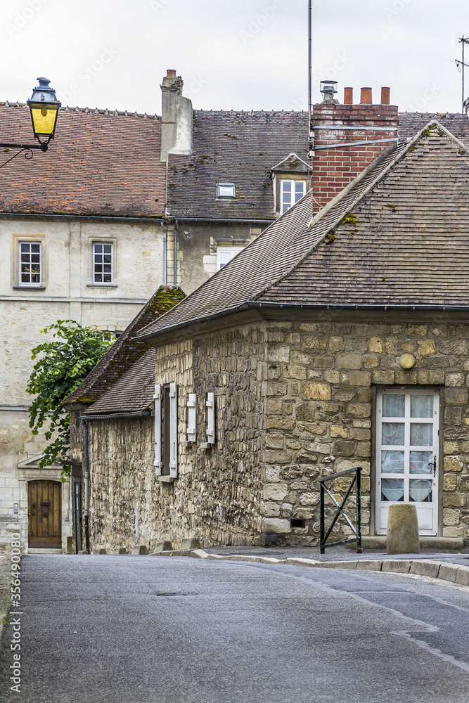 Beautiful Old Stone House in medieval city Senlis. Senlis is a commune in Oise department in northern France. 