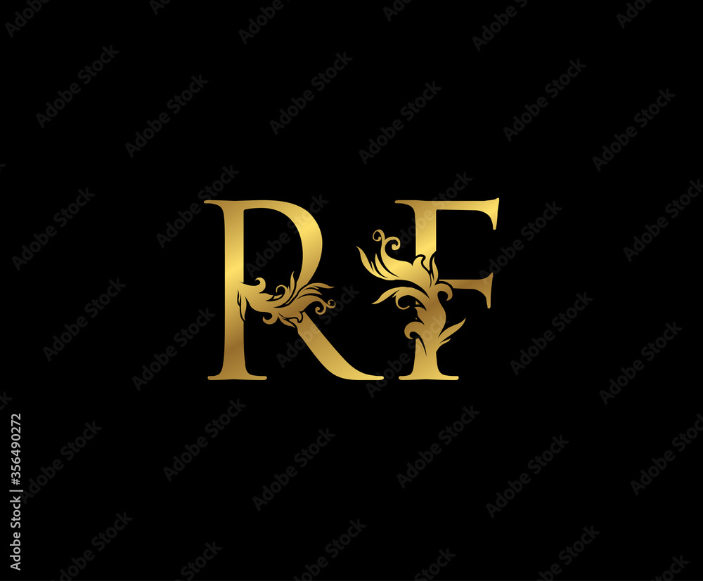 Vintage Gold R, F and RF Letter Floral logo. Classy drawn emblem for ...